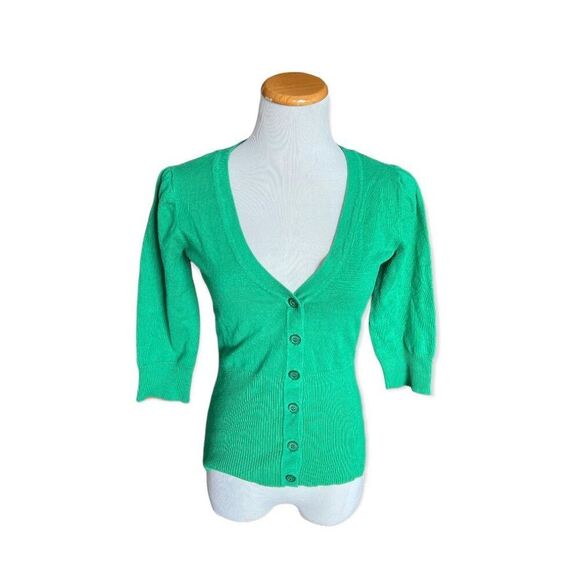 Womens AB Studio V Neck Green Cardigan Sweater - Sz S - Picture 1 of 1